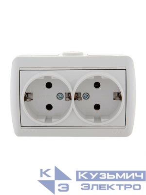 Розетка 2-м ОП Nata 16А IP20 с заземл. керамика бел. LEZARD 710-0200-127