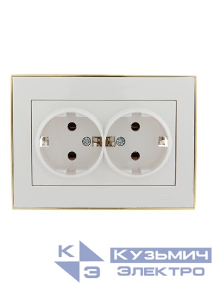 Розетка 2-м СП Rain с заземл. керамика с зол. боковой вставкой бел. LEZARD 703-0226-127