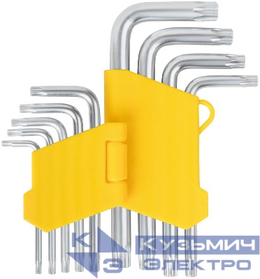 Ключ "звездочки" Т10-Т50 с отверст. в пластик. держателе CrV сталь (уп.9шт) FIT 64023