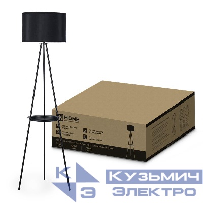 Светильник ТНО 04ПВ-Е27-BB 230В напольн. под лампу полка черн. абажур/черн. тренога IN HOME 4690612060248