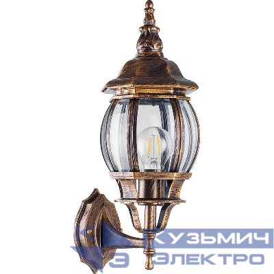 Светильник 8101/PL8101 100Вт E27 230В садово-парковый на стену вверх черн. зол. FERON 11244