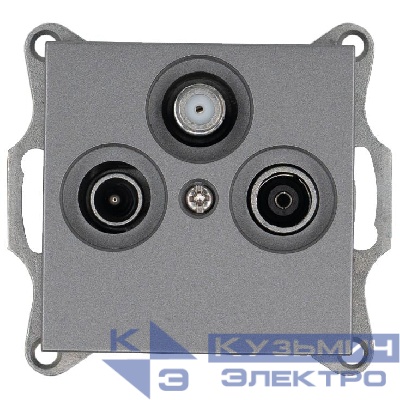 Розетка телевизионная проходная TV + FM + SAT 3-м Ф9.5мм механизм алюм. Jasmart G6207S