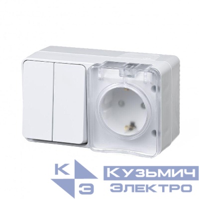 Блок ОП AtlasDesign PROFI IP54 (розетка 1-м 16А заземл. защ. шторки + 2-кл. выключатель 10А) бел. SE ATN540174