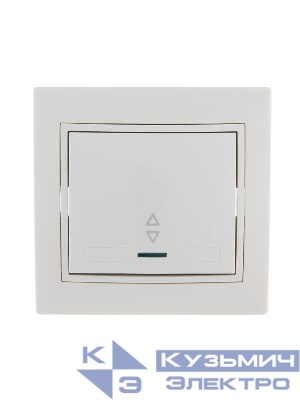 Переключатель проходной 1-кл. СП Mira 10А с подсветкой с бел. вставкой бел. LEZARD 701-0202-114