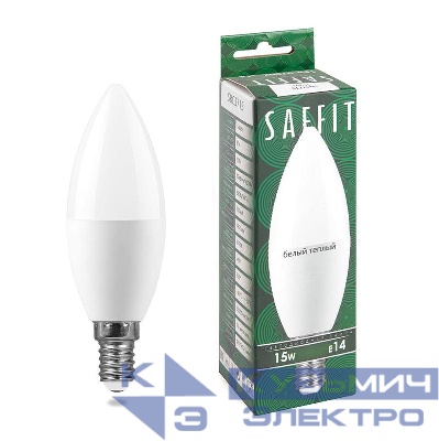 Лампа светодиодная SBC3715 15Вт C37 свеча 2700К E14 230В SAFFIT 55203