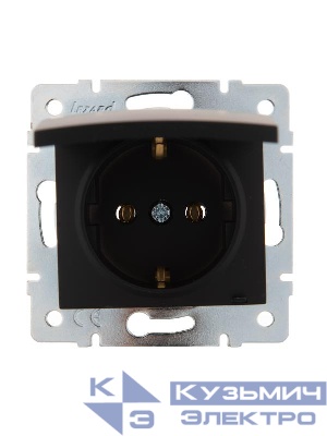 Розетка 1-м СП Karina с заземл. с крышкой термопласт механизм черн. бархат LEZARD 707-4288-123B