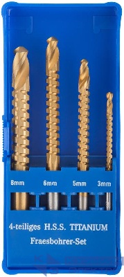 Сверло-фреза универсальное 3/5/6/8мм титановое покрытие набор 4шт FIT 36414