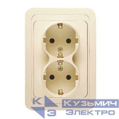 Розетка 2-м СП Mimoza 16А IP20 с заземл. крем./крем. Makel 25082