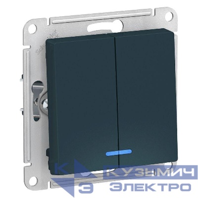 Выключатель 2-кл. СП AtlasDesign 10А IP20 (сх. 5а) 10AX с подсветкой механизм изумруд SE ATN000853
