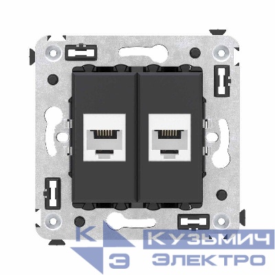 Розетка телефонная 2-м СП Avanti "Черный матовый" RJ12 без шторок механизм DKC 4412614