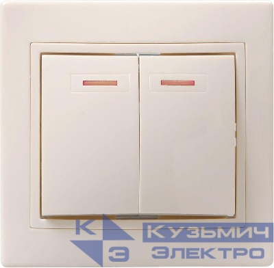 Выключатель 2-кл. СП Кварта 10А IP20 ВС10-2-1-ККм с индикацией крем. GENERICA EVK21-K33-10-DM