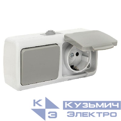 Блок ОП розетка 1-м 16А с заземл. с крышкой+выключатель 1-кл. Мурманск IP54 сер. EKF EFRV16-050-30-540