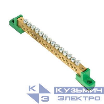 Шина нулевая PE 8х12 14 отвер. латунь с контактной пластиной 2 зел. угловых изолятора PROxima EKF sn0-125-14-2-pe