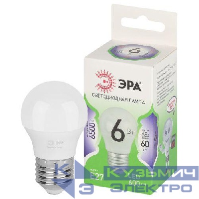Лампа светодиодная GREEN LINE P45-6W-865-E27 GL 6Вт шар 6500К свет холод. E27 Эра Б0067059