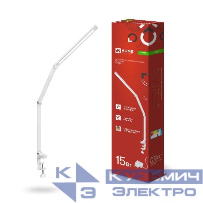 Светильник светодиодный настольный PLUS ССC-02Б 15Вт 3000-6500К 600лм USB с адаптером на струбцине бел. IN HOME 4690612045276