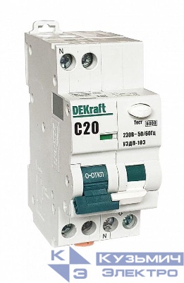 Устройство защиты от дугового пробоя 1P+N 16А хар-ка C УЗДП-103 6кА DEKraft 19089DEK