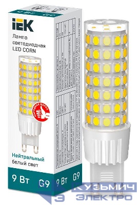 Лампа светодиодная Corn 9Вт капсульная 4000К нейтр. бел. G9 230В керамика IEK LLE-Corn-9-230-40-G9