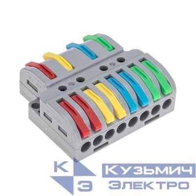 Клемма СМК 4х2 проходная разветвительная 4 полюса с монтажной площадкой (1 ввод 2 вывода на полюс) Rexant 07-5247