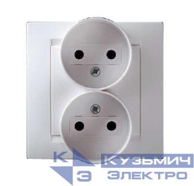 Розетка 2-м СП Simon15 16А IP20 250В без заземл. винт. клеммы бел. Simon 1590457-030