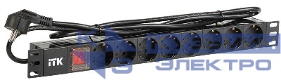 Блок розеток 8 мест PDU (немец. станд.) PH12-8D1-P 19дюймов DIN49440 с LED выкл. ПВХ 1U шнур 2м ITK PH12-8D1-P