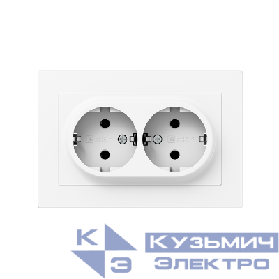 Розетка 2-м СП Эпика 16А с заземл. без защ. шторок с рамкой механизм бел. EKF UP1-SOW-210