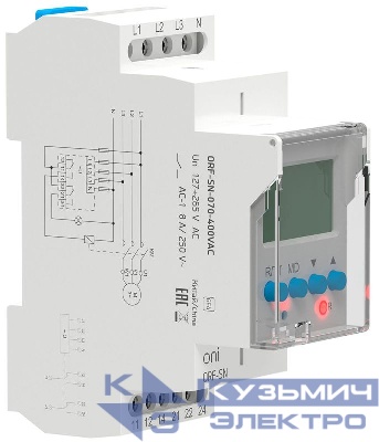 Реле фаз ORF-SN 3ф. 2 конт. 70-400В AC с контр. нейтр. ONI ORF-SN-070-400VAC