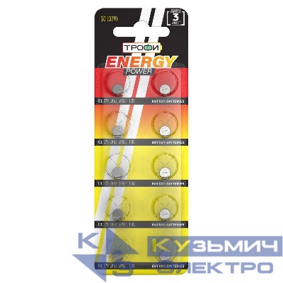 Элемент питания алкалиновый "таблетка" LR521/LR63/G0 (379) (блист.10шт) Трофи C0034934