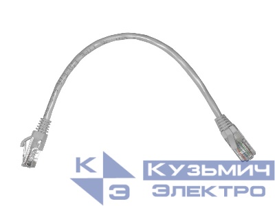 Патч-корд UTP4 cat 5e, 0,25м, ВС, LSZH, серый, литой коннектор NETKO Optima