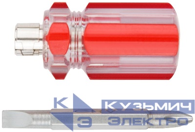 Отвертка с переставным жалом "коротыш" 6х28мм PH2/SL6 пластик. красн. прозр. ручка КУРС 56209