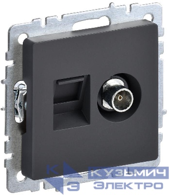 Розетка компьютерная + телевизионная 2-м BRITE РТВ/РК12-БрГ RJ45 кат.5E + TV механизм графит IEK BR-AK20-1-K53