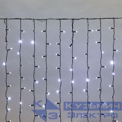 Гирлянда светодиодная "Светодиодный Дождь" 2х1.5м 300LED бел. 23Вт 230В IP65 постоян. свечение провод черн. (нужен шнур питания 303-500) Neon-Night 235-125