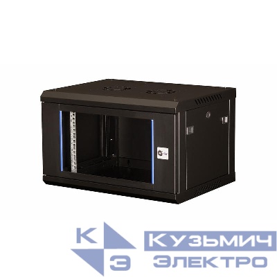Шкаф телекоммуникационный настен. 19дюйм 6U 368х600х450мм дверь стекло черн. Datarex DR-631001