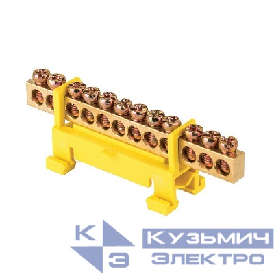 Шина нулевая PE 6х9 12 отвер. латунь желт. изолятор тип "Стойка" на DIN-рейку PROxima EKF sn0-63-12-sy