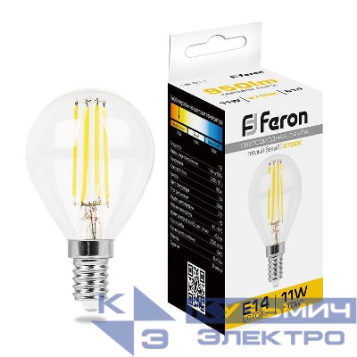 Лампа светодиодная LB-511 11Вт прозрачная 2700К E14 230В FERON 38013