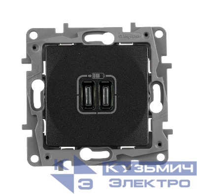 Устройство зарядное Etika с 2-мя USB разъемами C и C 240В/5В 3000мА антрацит IEK 672635