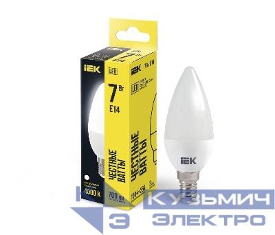Лампа светодиодная 7Вт C35 свеча 4000К нейтр. бел. E14 230В IEK LLE-C35-7-230-40-E14