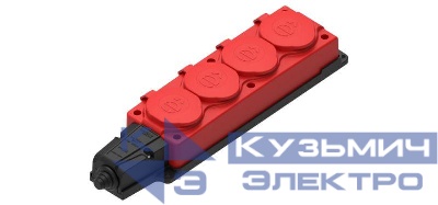 Колодка удлинителя 4-м 16А IP44 MultiSet 2P+E 250В каучук красн. SE MST4124RD
