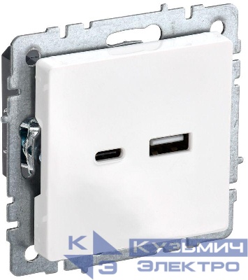Розетка BRITE USB A+C 18Вт РЮ11-1-БрБ механизм бел. IEK BR-U22-018-K01