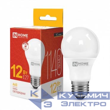 Лампа светодиодная LED-A60-VC 12Вт грушевидная 3000К тепл. бел. E27 1140лм 230В IN HOME 4690612020235