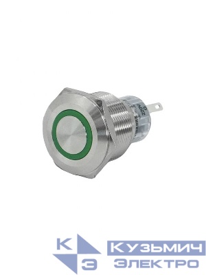 Выключатель кнопочный GQ22-L-11E/G/220V/S 1НО+1НЗ цилиндр с подсветкой 220В AC/DC d22мм IP65 метал. зел. Электротехник ET020093