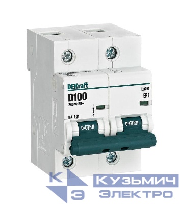 Выключатель автоматический модульный 2п D 100А 10кА ВА-201 DEKraft 13018DEK