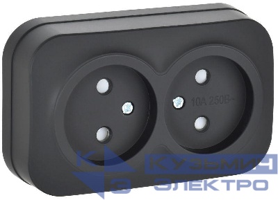Розетка 2-м ОП GLORY РСш22-2-ХЧм 10А без заземл. защ. шторки черн. матов. IEK ERH23-K02M-10