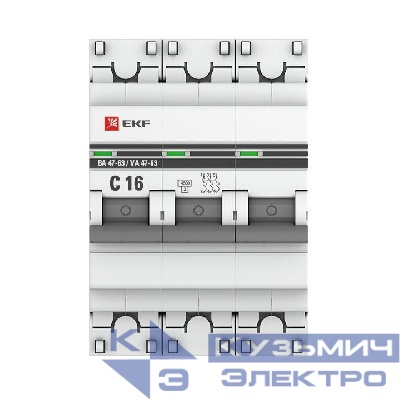 Выключатель автоматический модульный 3п C 16А 4.5кА ВА 47-63 PROxima EKF mcb4763-3-16C-pro