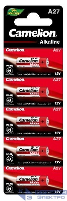 Элемент питания алкалиновый A27/LR27A 12В Mercury Free A27-BP5 для пультов сигнализаций BL-5 (блист.5шт) Camelion 12830