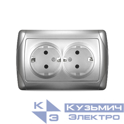 Розетка 2-м СП Маргарита 16А IP20 с заземл. серебр. UNIVersal М0128-S