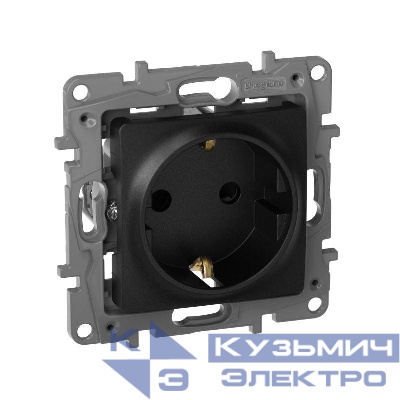 Розетка 1-м СП Etika 16А IP31 250В 2P+E с заземл. защ. шторки немецк. стандарт винтов. клеммы механизм антрацит IEK 672622