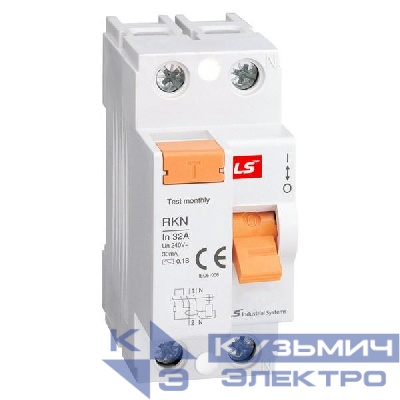 Выключатель диф. нагрузки (УЗО) RKN 2P 32А 100мА LS Electric 062203038B