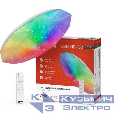 Светильник светодиодный COMFORT DIAMOND-RGB 75Вт 3000-6500К 6000лм 230В 500х90мм с пультом ДУ IN HOME 4690612044583