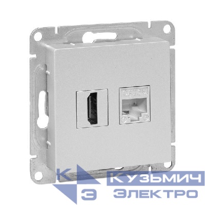 Розетка СП Эпика HDMI + RJ45 кат.5 механизм алюм. EKF UP1-SOA-HDMI+RJ45