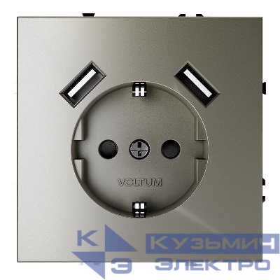 Розетка 1-м СП S70 16А с USB A+A с заземл. защ. шторки механизм шелк Voltum VLS040404